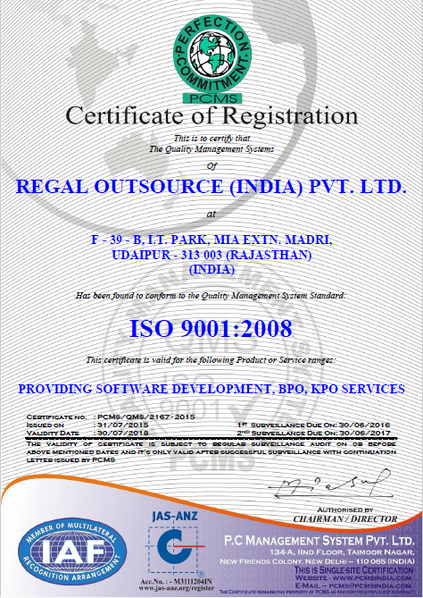 Regal ISO Certificate